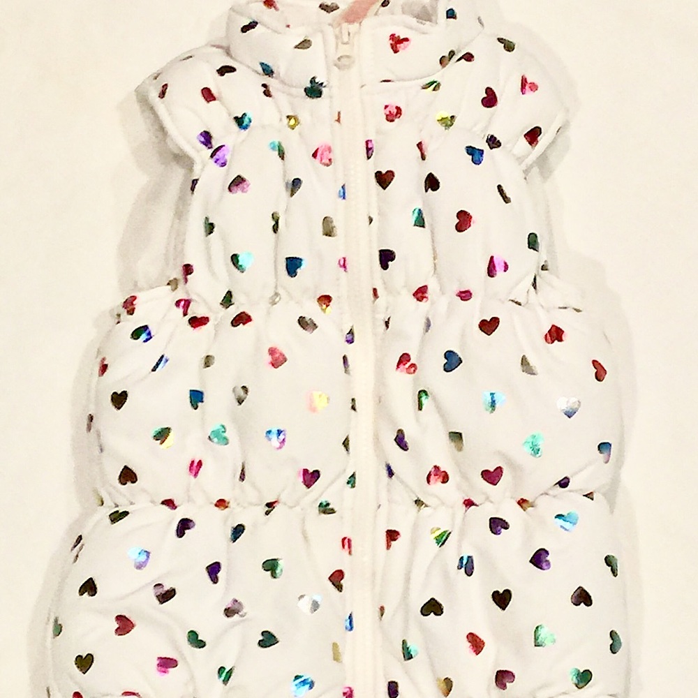 Faded Glory white puffer vest w/ metallic hearts